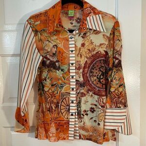 Save The Queen button front blouse, size M